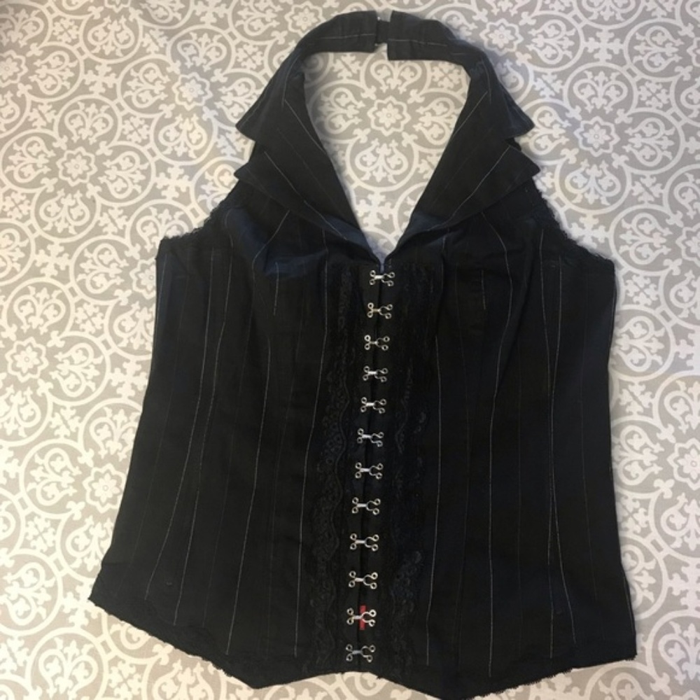Tripp NYC Halter Corset Pinstripe Top